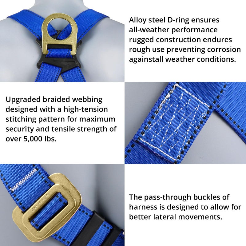 TT TRSMIMA TRSMIMA Safety Harness Fall Protection - Roofing Full Body Construction Lanyard Kit Men Fall Arrest Work Tree Climbing Roofer D-ring OSHA - Image 2